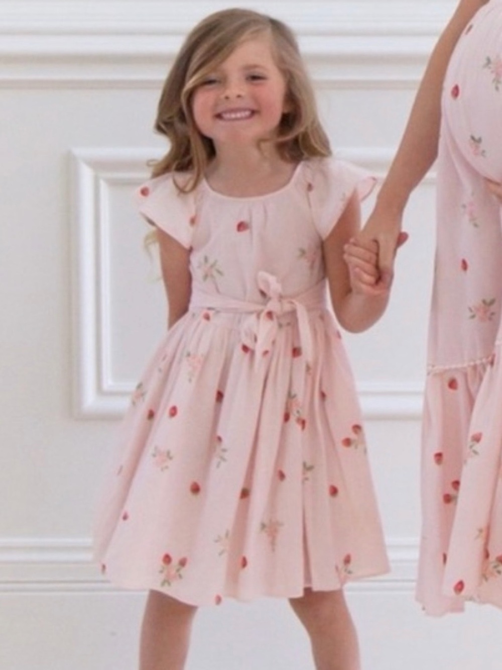 Rachel Parcell Girls' Pink Strawberry Print Flutter Sleeve Dress, Size 6